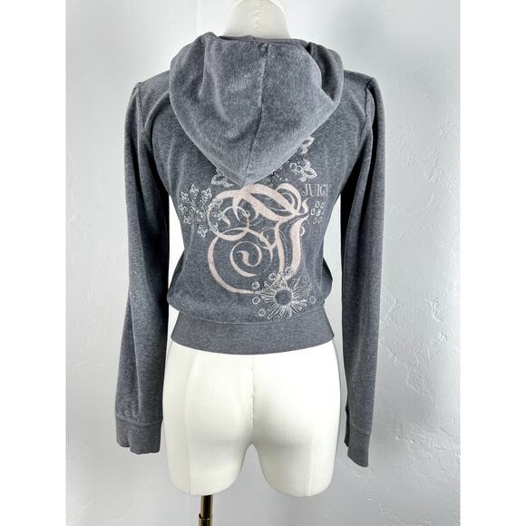 JUICY COUTURE Velour Grey Zip-up Hoodie w/ Sparkle JC logo on back (W: Sml) - Picture 5 of 16